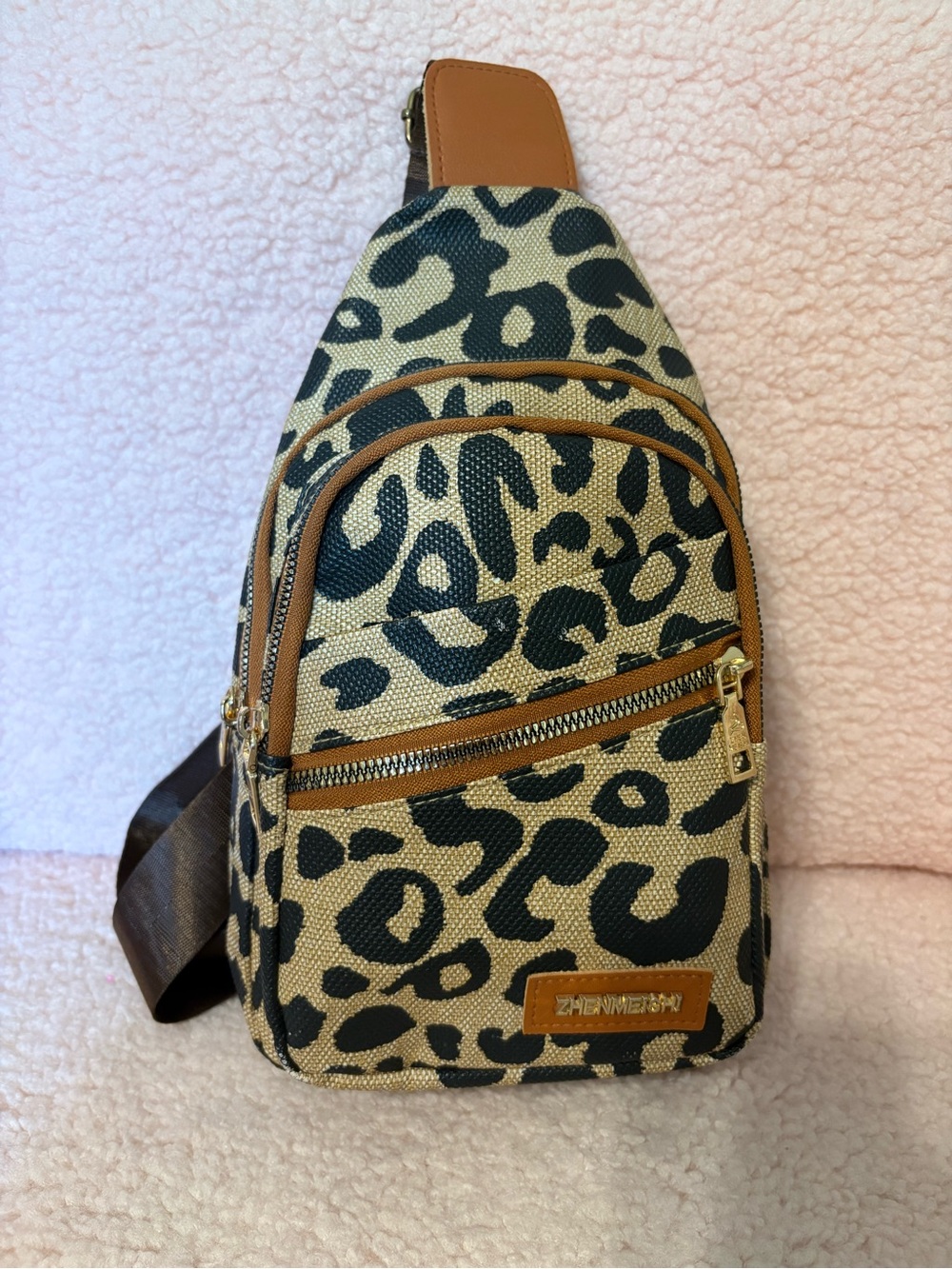 Amazon Leopard Print Crossbody Bag - Tan/Black
